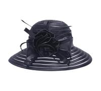 Generico Cappelli a Tesa Larga per Donna, da Spiaggia, flosci, da Sposa, per la Mamma, per Matrimonio, con Nastro di Raso(Black)