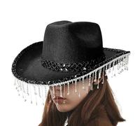Generico Cappelli Da Cowboy Per Donne,Cappello Elegante per Festival di Musica - Copricapo Con Frange Di Strass Per Festival Musicali E Maschere
