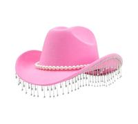 Generico Cappelli Da Cowboy Per Donne, Tesa Ampia Luccicante alla, Cappello Western da Cowboy con Strass e Perle, Per l Carnevale Concerto Musicale Matrimonio Celebrazione Cosplay