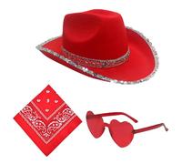 Genérico Cappelli Da Cowboy Per Le Donne | Set Bling-King, Cappello Jazz Con Sciarpa E Occhiali | Accessori Per Costumi | Set Di 3 Camere da Letto | Festa, Carnevale, Tema Travestito