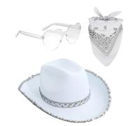 Genérico Cappelli Da Cowboy Per Le Donne | Set Bling-King, Cappello Jazz Con Sciarpa E Occhiali | Accessori Per Costumi | Set Di 3 Camere da Letto | Festa, Carnevale, Tema Travestito