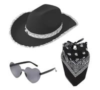 Genérico Cappelli Da Cowboy Per Le Donne | Set Bling-King, Cappello Jazz Con Sciarpa E Occhiali | Per Costumi | Set Di 3 Camere da | Festa, Carnevale, Tema Travestito