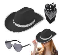 Genérico Cappelli da donna Bling Cappelli da cowgirl da donna, Cappello da cowgirl alla Bling, 3 pezzi di costumi da festa di carnevale per donne e ragazze.