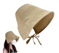Genérico Cappelli da sole da donna - Cappello da pioniere vintage pieghevole con nastro | Tessuto cotone e lino protezione UV spiaggia golf escursionismo all'aperto,