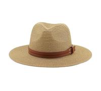 Generico Cappelli Panama Estivi da Donna Cappello Sole in Paglia a Tesa Larga Spiaggia for Uomo Fedora di Protezione for i Viaggi(Khaki,55-58CM)