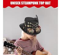Generico Cappelli Steampunk | 1 * Occhiali Steampunk Con Cappello A Cilindro | Cappello In Feltro Nero Regolabile 57-61 Cm | Costume Da Teatro Rinascimentale Da Circo, Occhiali Con Piume E Ingranagg