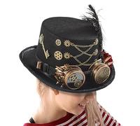 Generico Cappelli Steampunk | Cappello a Cilindro con Occhialini,Copricapo In Feltro Regolabile Accessorio Per Uomini Donne Adulti Adolescenti