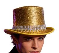 Generico Cappello a Cilindro da Uomo - Accessorio Per La Testa Cosplay Unisex Con Pietre Di Strass,Cappello Da Mago - Per Spettacoli Di Magia, Feste, Carnevali, Maschere Ed Esibizioni