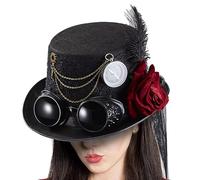 Genérico Cappello a Coppa Gotica Steampunk 56,60 cm - Cappello in Feltro Vittoriano con Accessori in Metallo | Cappello retrò steampunk per uomo e donna | Elegante bombola gotica per