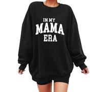 Generico Cappello Auricolari Felpa in My Mama Felpa Oversize per la Mamma Pullover a Maniche Lunghe con Stampa di Lettere Casual da Donna Berretto Marca (Black, S)