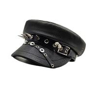 Generico Cappello Baretti in Pelle PU con Cintura per Cappello con Borchie Rivetti per Un Abbigliamento Comodo e alla per Camionista Copricapo Punk Autunno Inverno