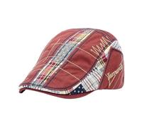 Generico Cappello Berretto Casual a Becco D'Anatra con Ricamo Irregolare - Elegante Giunzione a Scacchi for l'Abbigliamento Invernale(Winered)