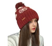 Generico Cappello Caldo da Donna in Maglia Fair Isle con Visiera Arrotolata Passamontagna da Ciclista per Carnevale con Pompon per attività All'Aperto con Tempo Freddo
