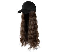 Generico Cappello Cowboy Estivo Capelli lunghi Wig Hat attaccato regolabile Curly Baseball Cap Hairstyle Wig Maschere in Tessuto (B, One Size)