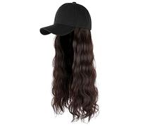 Generico Cappello Cowboy Estivo Capelli lunghi Wig Hat attaccato regolabile Curly Baseball Cap Hairstyle Wig Maschere in Tessuto (C, One Size)