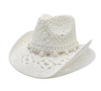Generico Cappello Cowboy Paglia Cappello di Paglia Estivo da Donna, da Uomo, Estivo Cowboy Modellabile Sole Aperto Elegante Pieghevole per Arrampicata Escursionismo Campeggio Cowgirl Hats Cowboys