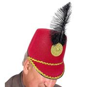 Generico Cappello Da Banda Musicale Accessorio Costume | Poliestere 56cm Cilindro Stile Militare Con Piuma | Cappello Shako Da Soldatino O Tamburino Maggiore Per Adulti, Parata, Cosplay, Carneval