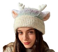 Generico Cappello Da Cervo | Copricapo Lavorato A Maglia Traspirante Caldo E - Cappello con Corna di Renna - Per Festa Di Halloween Per Adulti Giovani Bambini E Donne Durante Inverno E Natale