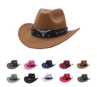 Generico Cappello da Cowboy a Larga Occidentale Western Australia Grande Bordo Unisex Uomo e Donna in Feltro Cappello Occidentale in Pelle Scamosciata Stile (001-Khaki, One Size)