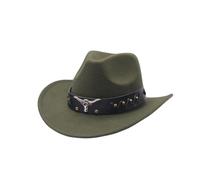 Generico Cappello da Cowboy a Larga Occidentale Western Australia Grande Bordo Unisex Uomo e Donna in Feltro Cappello Occidentale in Pelle Scamosciata Stile (Green, One Size)