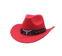 Generico Cappello da Cowboy a Larga Occidentale Western Australia Grande Bordo Unisex Uomo e Donna in Feltro Cappello Occidentale in Pelle Scamosciata Stile (Red, One Size)