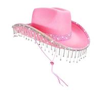 Generico Cappello da Cowboy - Cappello Elegante per Festival di Musica - Copricapo Festival con Paillettes e Frange di Strass per Foto e Viaggi