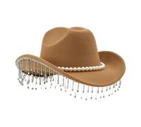 Generico Cappello Da Cowboy Con Strass - Cappelli Eleganti Con Nappe A Tesa Larga | Cappello Da Cowboy Occidentale Con Strass Per Ragazze Adulte, Feste, Festival, Carnevale, Concerti, Matrimoni