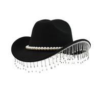 Generico Cappello Da Cowboy Con Strass - Cappelli Eleganti Con Nappe A Tesa Larga | Cappello Da Cowboy Occidentale Con Strass Per Ragazze Adulte, Feste, Festival, Carnevale, Concerti, Matrimoni