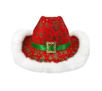 Generico Cappello Da Cowboy Per Natale,Per Costume Western Con Bordo Bianco Per Le Feste Natalizie - Cappello Western Di Natale - per Performance sul Palco per Cosplay Balli in Maschera
