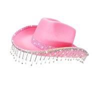 Generico Cappello da Cowboy per Signore,Cappello Cowgirl Scintillante - Copricapo Con Frange E Strass Per Festival Musicali, Stile Elegante E Lucente