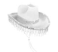 Generico Cappello da Cowboy per Signore - Cappello Elegante per Festival di Musica | Copricapo Con Frange E Strass Per Festival Musicali, Stile Elegante E Lucente