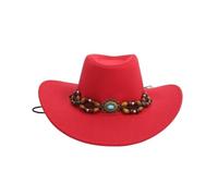 Generico Cappello da Cowboy Western a Tesa Larga con Bordo Arrotolato per Il Sole, da Esterno, Unisex(Red)