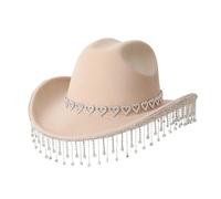 Generico Cappello da Cowboy Western con Applique a Cuori e Frange per Feste Festival e Danza Country Cappello per Uomo e Donna Festivo(Khaki, One Size)