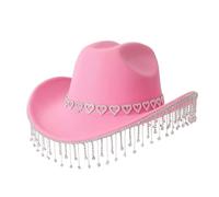 Generico Cappello da Cowboy Western con Applique a Cuori e Frange per Feste Festival e Danza Country Cappello per Uomo e Donna Festivo(One Size)