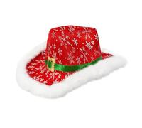 Generico Cappello da Cowgirl per Natale | Costume Festivo per le Feste con Bordo Bianco,Cappello Rosso Da Cowboy E Cowgirl Per Natale,per Performance sul Palco per Cosplay Balli in Maschera