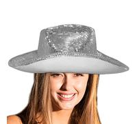 Generico Cappello da discoteca, cappello da cowboy con palla da discoteca | Cappellini con paillettes a specchio con da,Cappello da festa glitterato, divertente e scintillante, stupendo per addio al