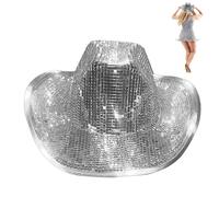 Generico Cappello da discoteca, cappello da cowboy con palla da discoteca | Cappellini da cowboy con paillettes con cappello da | Cappello da addio al celibato, da festa scintillante, Artico