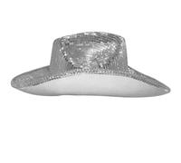 Generico Cappello da discoteca, cappello da cowboy con palla da discoteca,Cappello da specchio da con paillettes a specchio | da festa glitterato, divertente e scintillante, stupendo per add
