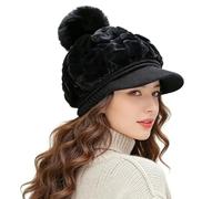 Genérico Cappello da donna | a testa piena con pompon cappello con visiera per donna e ragazza in passeggiata quotidiana viaggio mattinaio sci vacanze all'aperto, Nero