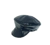 Generico Cappello da Marinaio in Pelle Laccata Lucida da Donna in Stile Militare - Cappello da Capitano con Lingua D'Anatra Autunno Inverno(Black 2)