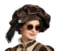 Generico Cappello da - Morbido Stile Tudor con Piuma 62 centimetri,Copricapo Storico Medievale Elisabettiano | Per Uomo, Donna, Ballo in Maschera, Festa e Palcoscenico