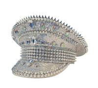 Generico Cappello da Sposa da Donna con Strass da Regina, con Rivetto Punk(Silver)