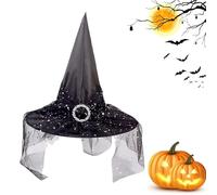 Generico Cappello da Strega Halloween - Cappello Da Strega In Pizzo Per Adulti Per Halloween,Accessori Originali Decorazione Festa per Interno Esterno e Feste in Maschera