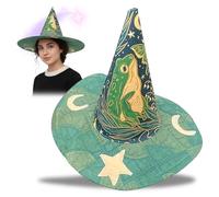 Generico Cappello da strega trapuntato | Cappello artigianale in stile popolare, cappello da strega di Halloween in stile vintage per adulti, cappelli da strega a tesa larga (06)