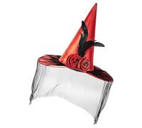 Generico Cappello da stregone cosplay | Cappello del mago con mezzo voto | Cappello del mago con mezzo voto | Cappello da bordo grande con piume rosa, cappelli festivi