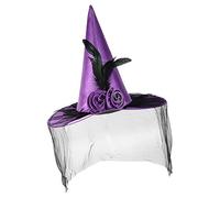 Generico Cappello da stregone cosplay | Cappello del mago con mezzo voto | Cappello del mago con mezzo voto | Cappello da bordo grande con piume rosa, cappelli festivi