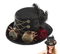 Genérico Cappello Della Coppa Steampunk | Cappello Costume Steam Punk Design Occhiali | Regolabile Unisex Feltro Per Teatro Circo Feste E Cosplay