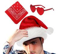 Genérico Cappello di Babbo Natale, cappello da cowgirl di Natale, cappelli da festa con cappello occidentale per cosplay, 3x occhiali da cuore a tesa larga, da cowgirl regolabile bandana vintage