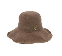 Generico Cappello di Paglia con monogramma RB, Parte Superiore concava e Spilla a Catena, Cappello da Sole Estivo per Spiaggia e Ombra all'aperto(F2168 Dark Coffee)