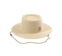 Generico Cappello di Paglia con monogramma RB, Parte Superiore concava e Spilla a Catena, Cappello da Sole Estivo per Spiaggia e Ombra all'aperto(F2020Beige)